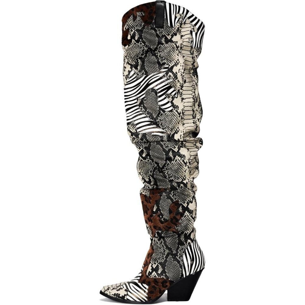 Cape Robbin Women's Animal Print Polyurethane Thigh High Block Heels Cowboy Boot